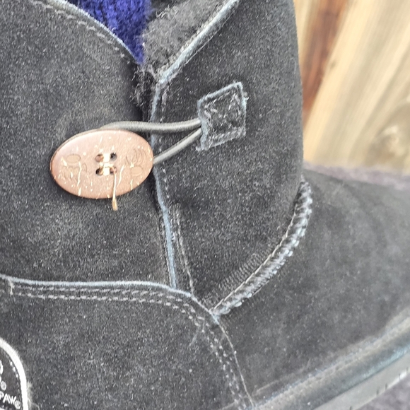 Bearpaw Rosie Suede Black Button Youth Boots Sz 3 - Picture 9 of 14